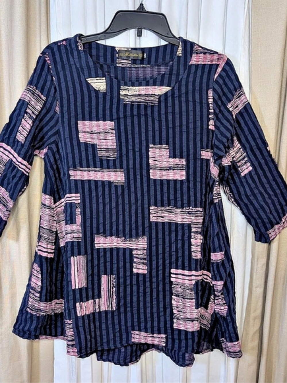 Bella Blue Cotton Linen Tunic in Black & Pink